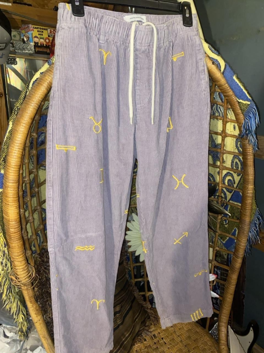 Urban Outfitters Lavender Corduroy Zodiac Embroidered Beach Pants Lilac S